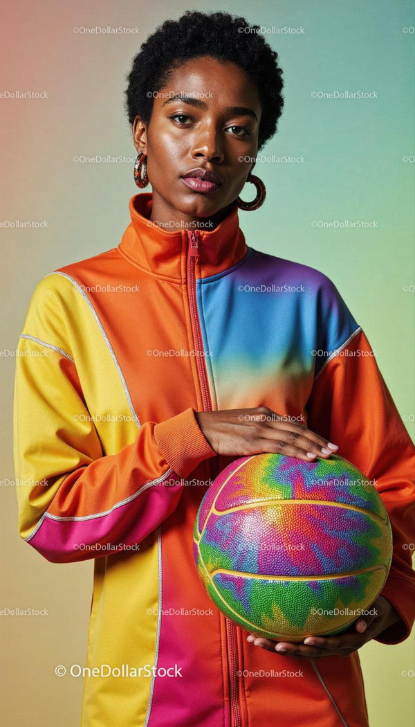 Vibrant Woman with Colorful Basketball Wearing Sportswear