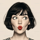 Young Woman with Freckles and Red Lipstick Making Surprised Expression