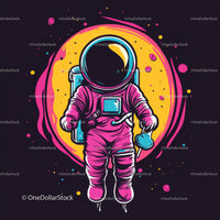 Colorful Astronaut Holding Ice Cream in Space with Galaxy Reflection