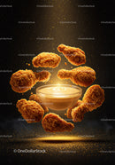 Golden fried chicken drumsticks with creamy dipping sauce