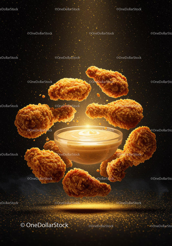 Golden fried chicken drumsticks with creamy dipping sauce