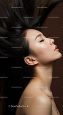 Side profile of serene woman with flowing dark hair