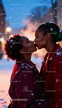 Winter Evening Kiss Between Loving LGBTQ Couple