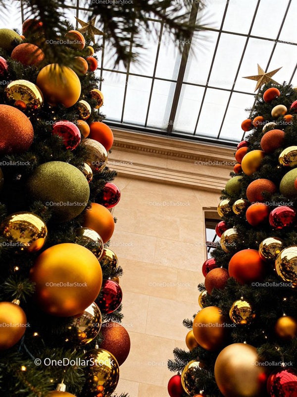 Festive Christmas Trees Adorned with Vibrant Ornaments
