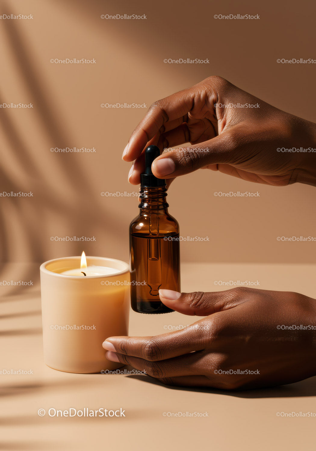 Amber Glass Dropper Bottle with Essential Oils and Candle