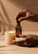 Amber Glass Dropper Bottle with Essential Oils and Candle