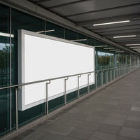 Empty modern billboard on glass wall in urban corridor