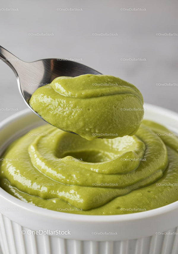 Creamy Avocado Dip in White Ceramic Bowl with Spoon