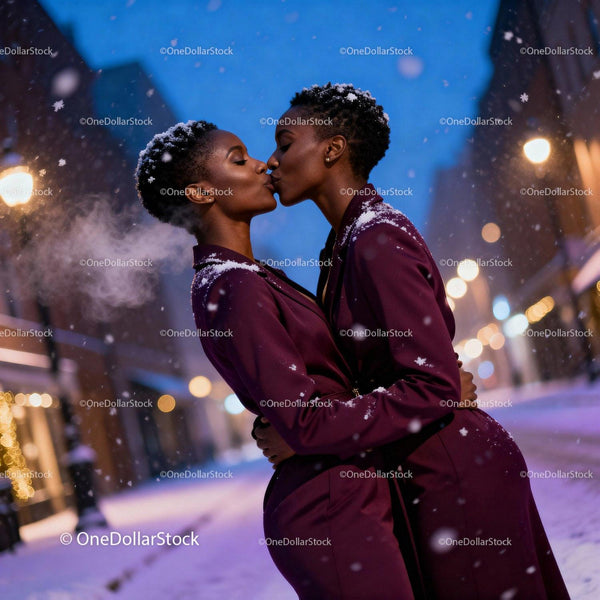 Winter Evening Kiss Between Loving Same-Sex Couple