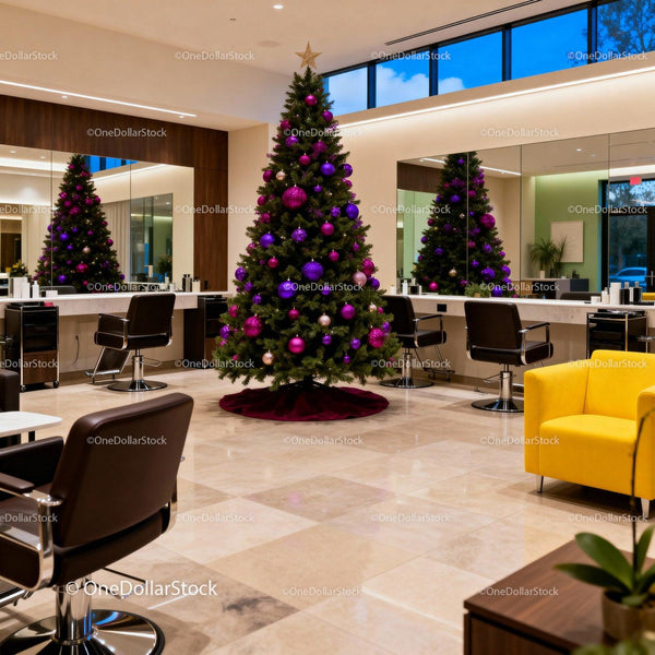 Modern Hair Salon with Festive Christmas Tree Decor