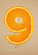 Fresh orange slice with water droplets on beige background