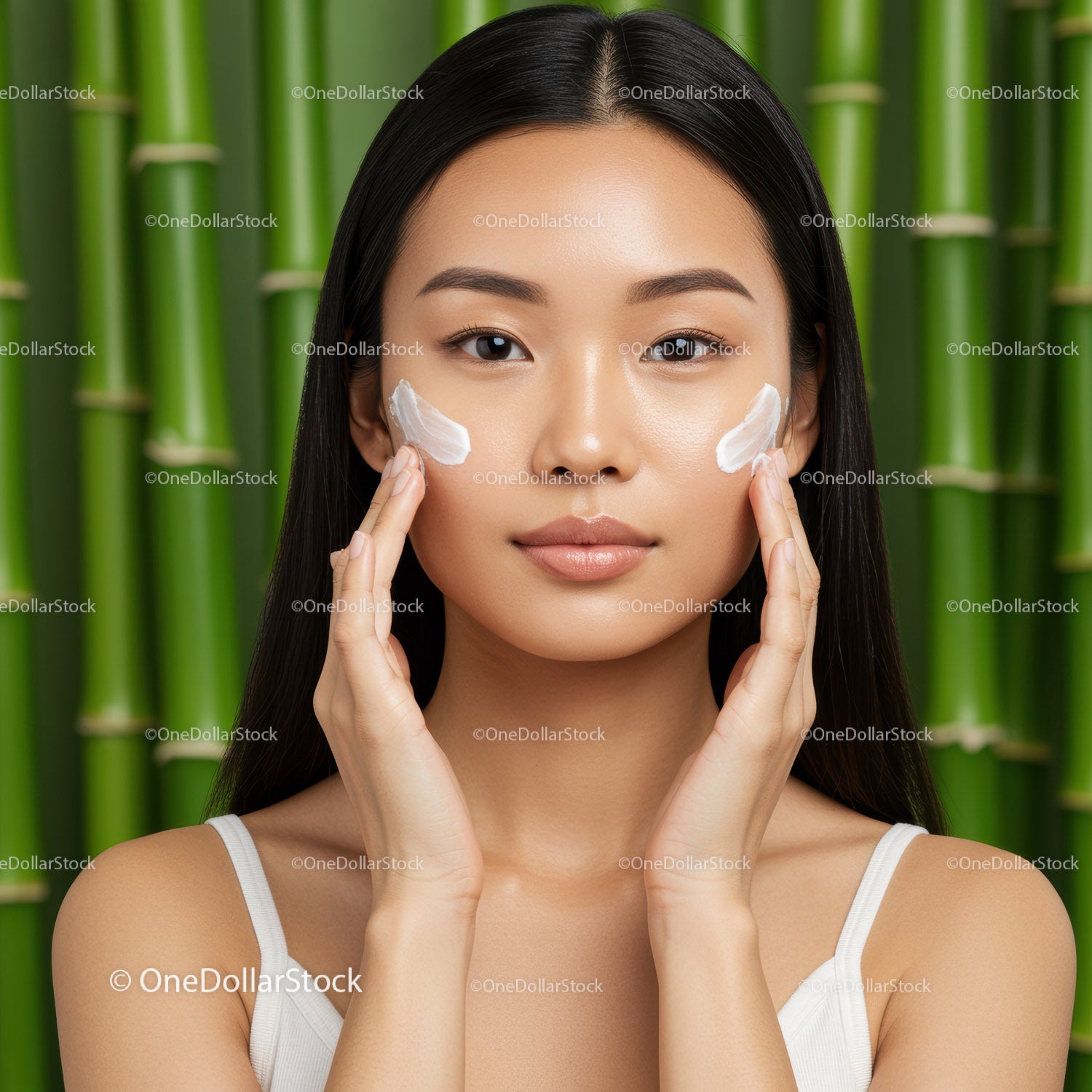 Young Woman Applying Face Cream for Glowing Skin in Skincare Routine