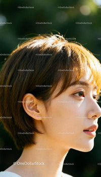 Young woman with short hair in golden sunlight