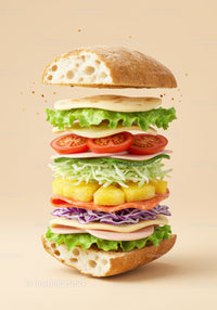 Fresh stacked sandwich with vibrant vegetables and cheese
