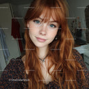 Freckled Red-Haired Woman with Blue Eyes in Casual Indoor Setting