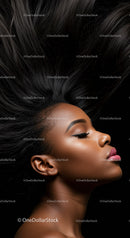 Profile of serene woman with flowing natural hair