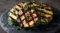 Grilled Zucchini Slices on Black Slate Plate with Char Marks