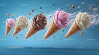 Delicious Colorful Ice Cream Cones in a Bright Background