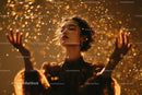 Elegant Woman with Golden Glitter and Dreamy Atmosphere