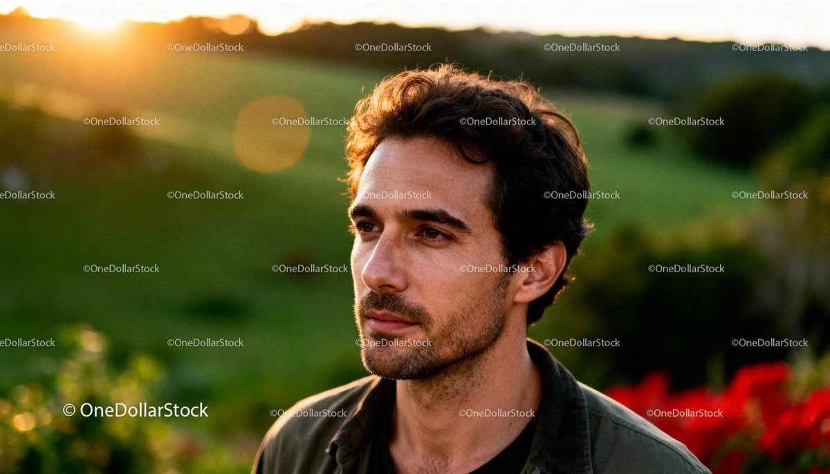 Thoughtful young man enjoying golden hour outdoors