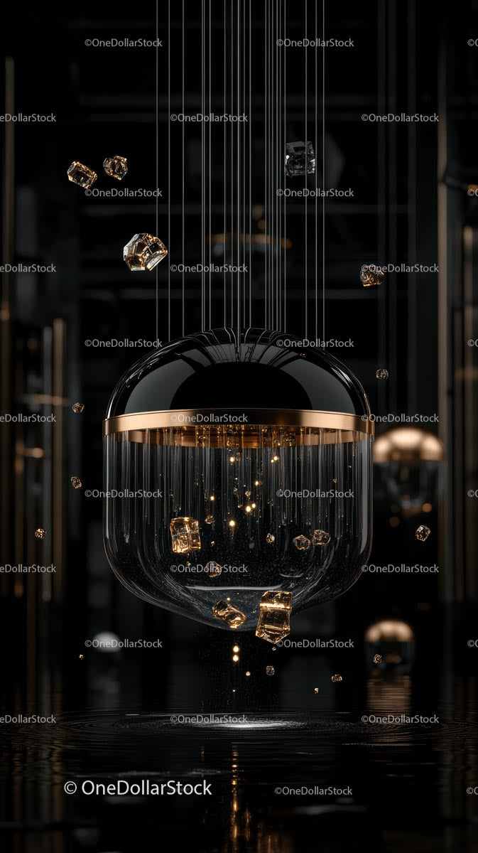Elegant Modern Chandelier with Gold Accents and Hanging Glass Elements