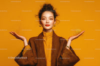 Stylish Young Woman in Orange Blazer with Confident Pose