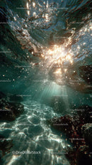 Enchanting Underwater Scene with Sunlight and Bubbles