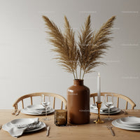 Elegant Dining Table with Pampas Grass and Candles for Modern Home