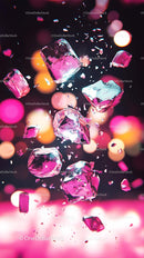 Colorful Ice Cubes Falling with Sparkling Fragments and Bokeh