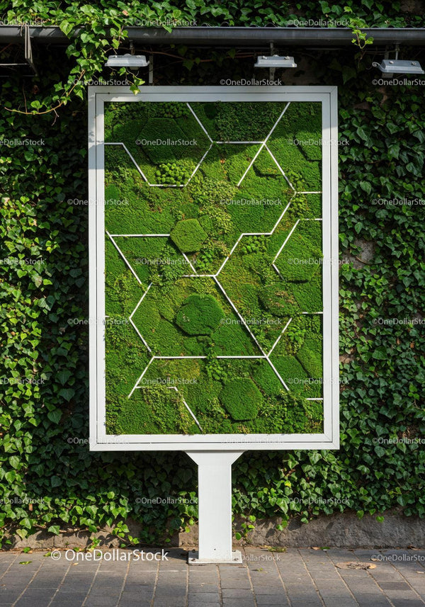 Modern Green Moss Wall Art in Indoor Botanical Decor JPG Mockup Image