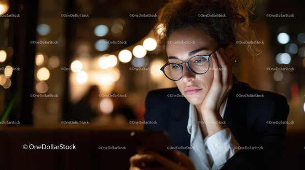 Businesswoman Using Smartphone in City Night Scene