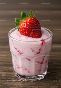 Fresh strawberry yogurt smoothie in clear glass cup