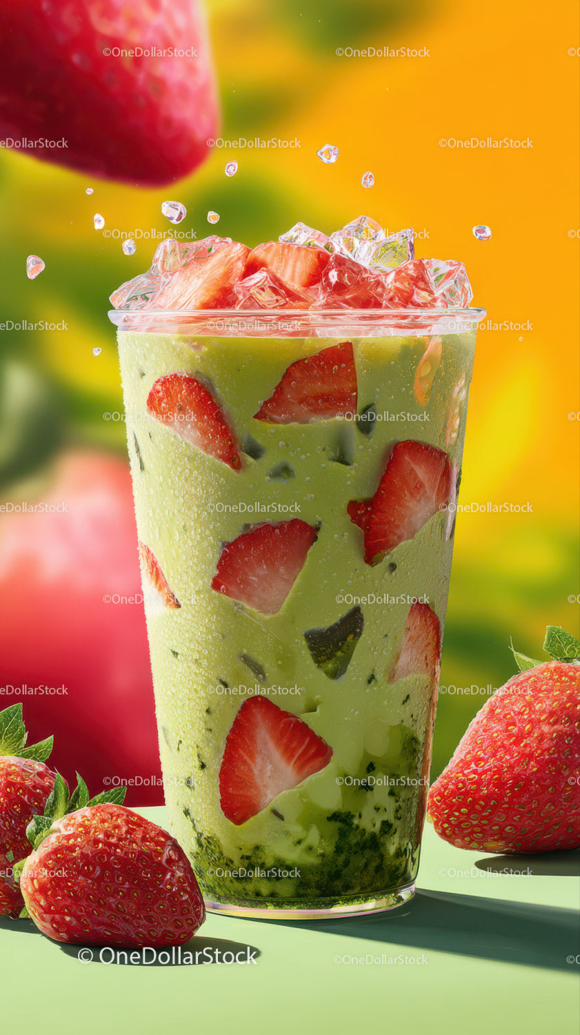 Strawberry Fruit Infused Iced Drink in a Tall Glass