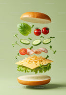 Deconstructed Fresh Vegetable and Turkey Sandwich Ingredients