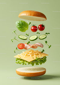 Deconstructed Fresh Vegetable and Turkey Sandwich Ingredients