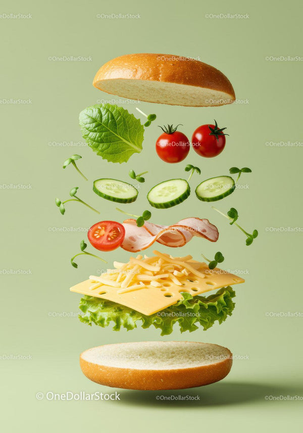 Deconstructed Fresh Vegetable and Turkey Sandwich Ingredients