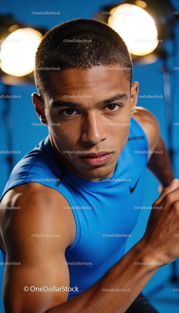 Focused young male athlete training with intense determination