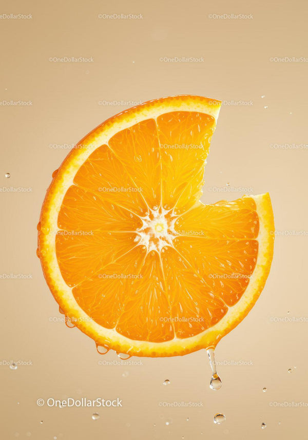 Fresh Orange Slice with Water Droplets in Soft Light