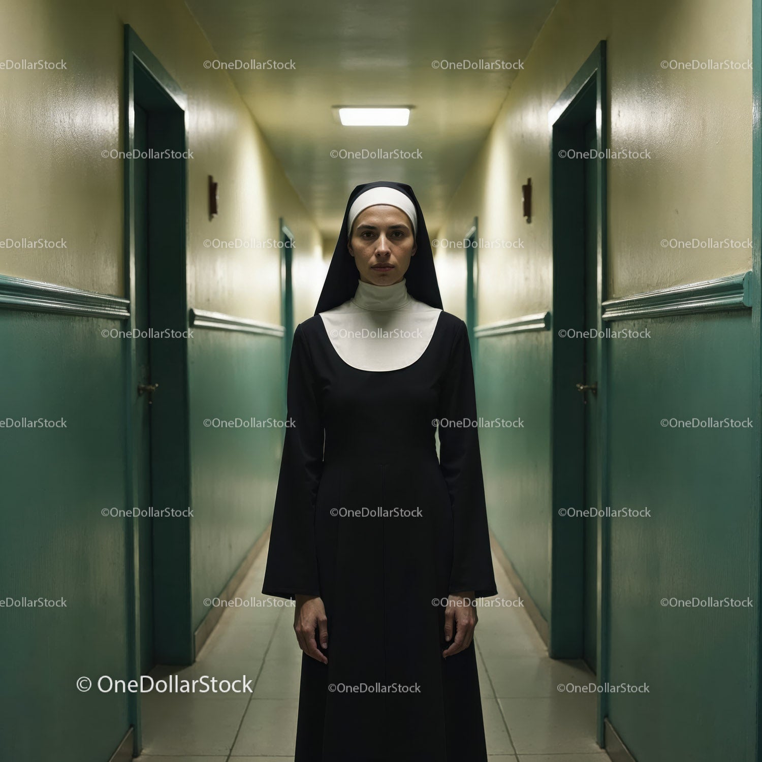 Confident Nurse in Hospital Corridor With Serious Expression