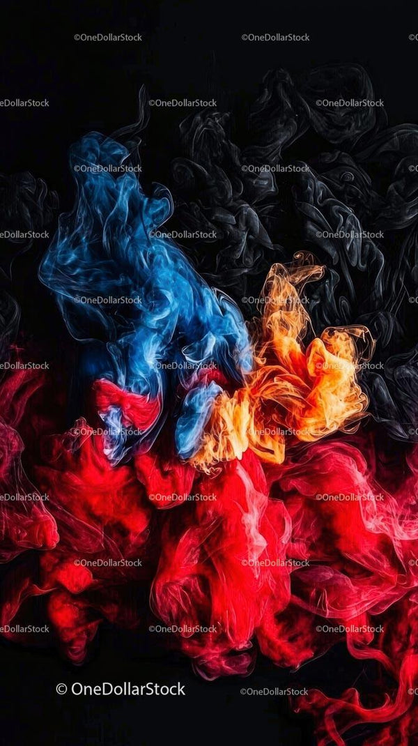 Abstract Smoke and Fire Swirls in Vibrant Colors on Black Background