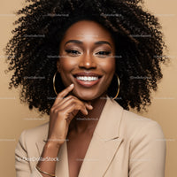 Elegant African American Woman with Curly Hair and Bright Smile