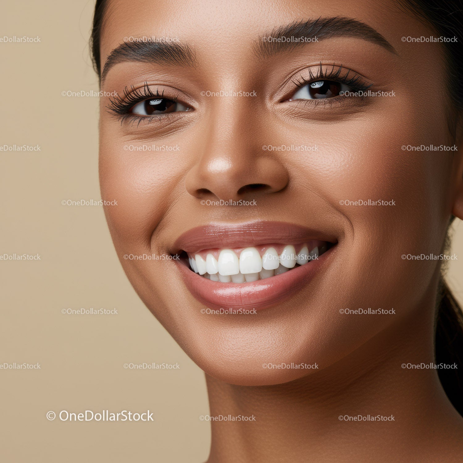 Close up of smiling woman with flawless skin