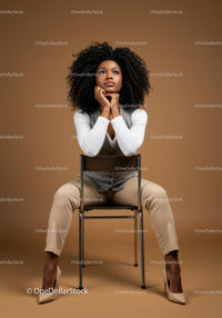 Stylish Confident Woman Sitting on Chair in Modern Studio