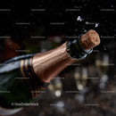 Champagne Bottle with Cork Splash in a Festive Scene
