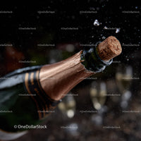 Champagne Bottle with Cork Splash in a Festive Scene