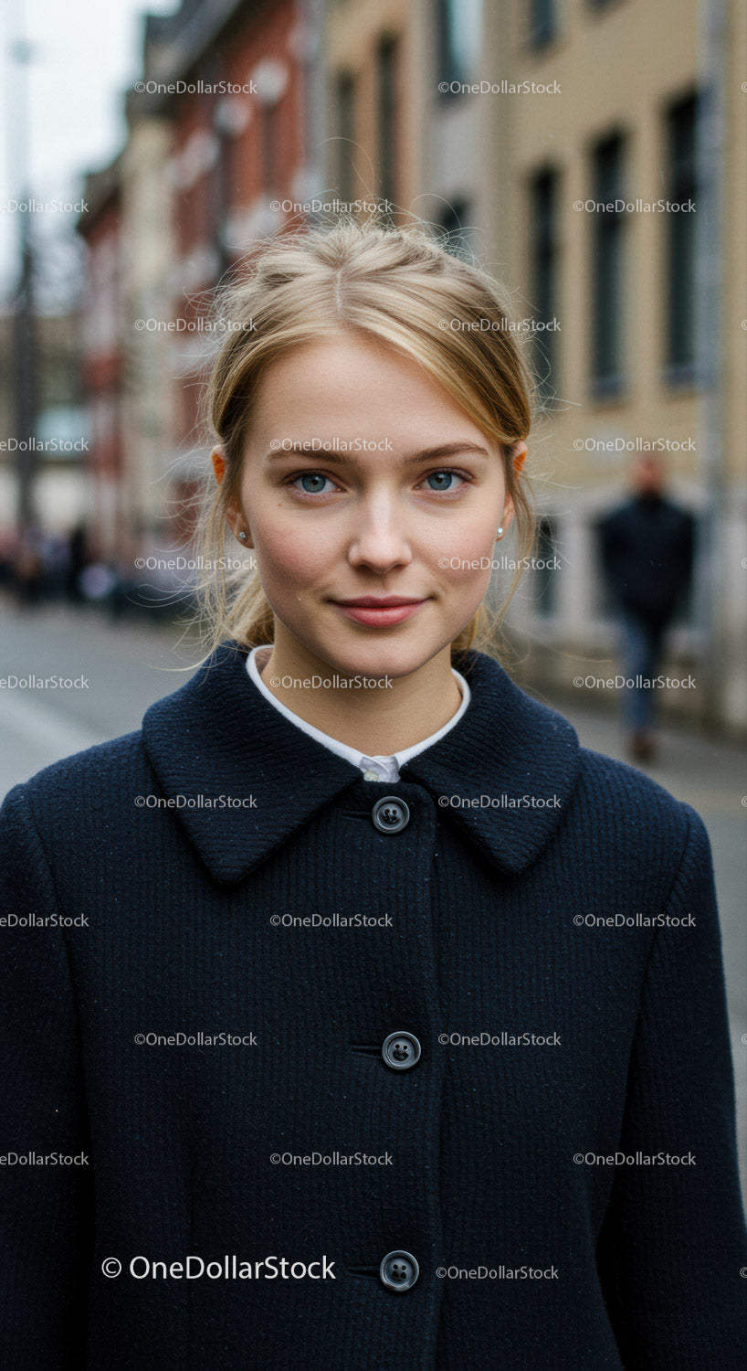 Portrait of a Young Woman in Casual Outfit on City Street