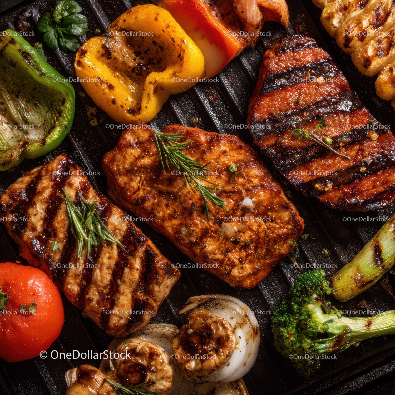 Grilled Chicken with Bell Peppers and Vegetables on Barbecue Grill