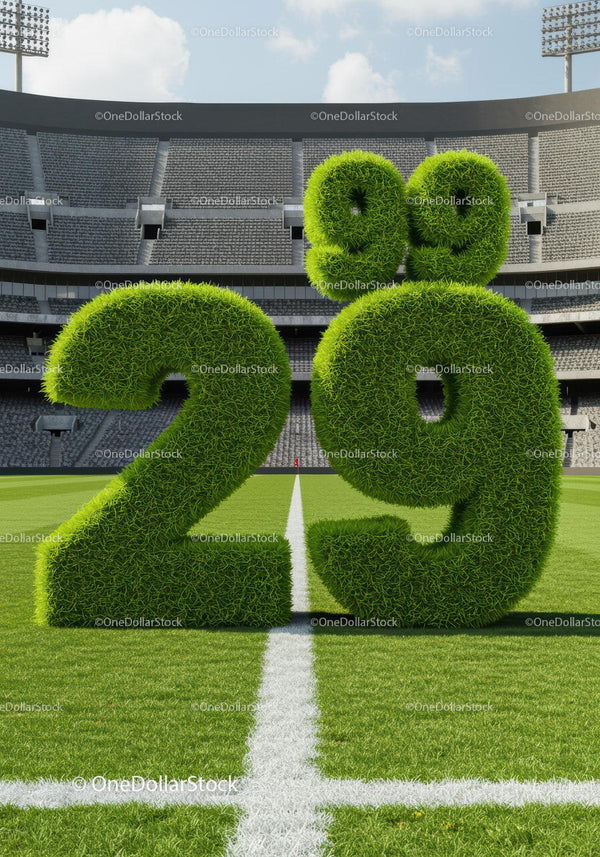 Green Grass Numbers 29 on Soccer Field Center Line