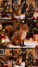 Cozy Christmas Setting with Squirrel and Festive Decor