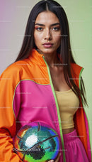 Vibrant Fashion Portrait of Woman Holding Basketball in Sporty Outfit